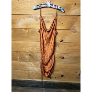 Free People Intimately Copper‎ Satin Cowl Neck Ruched Mini Dress Spaghetti Strap